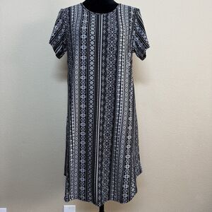 Bobbie Brooks Dress Womens Large Black White Geometric Short Sleeve Knit Stretch